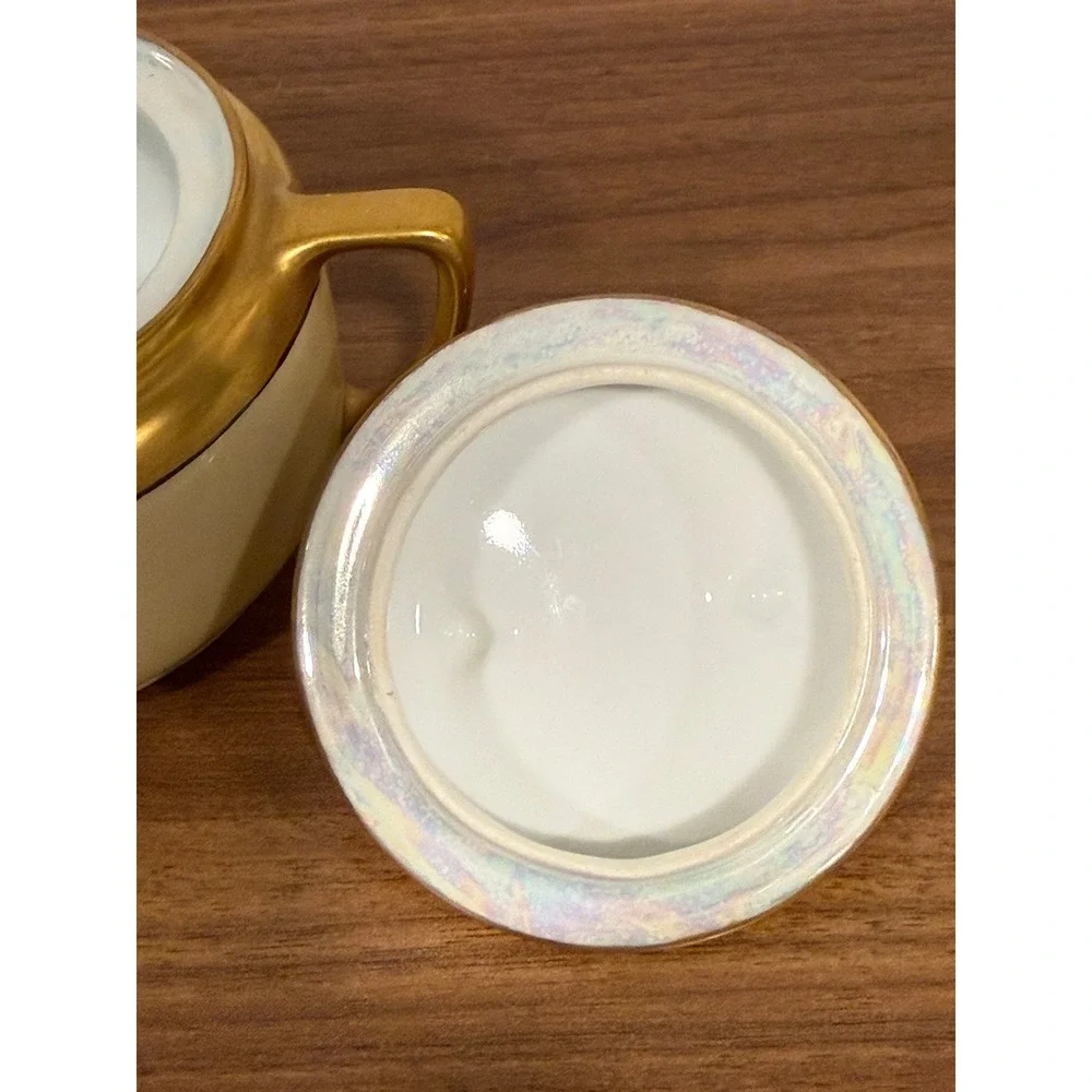 VTG 1940s Germany F.D. Husf Cream Gold Gilding Trim Sugar Bowl Lid & Creamer Set